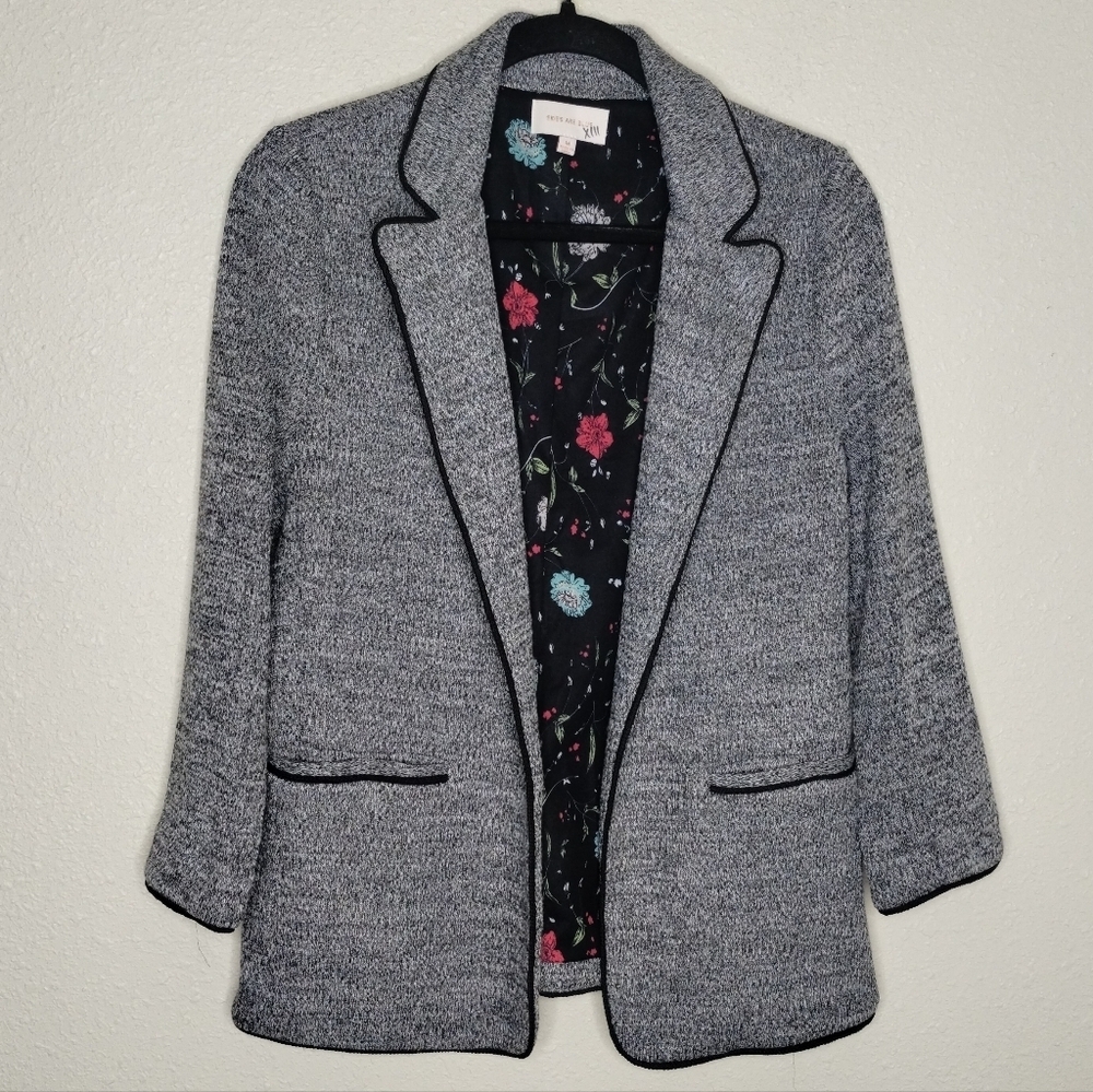 Skies Are Blue Alana Textured Knit Blazer Gray Black Women's Size Medium